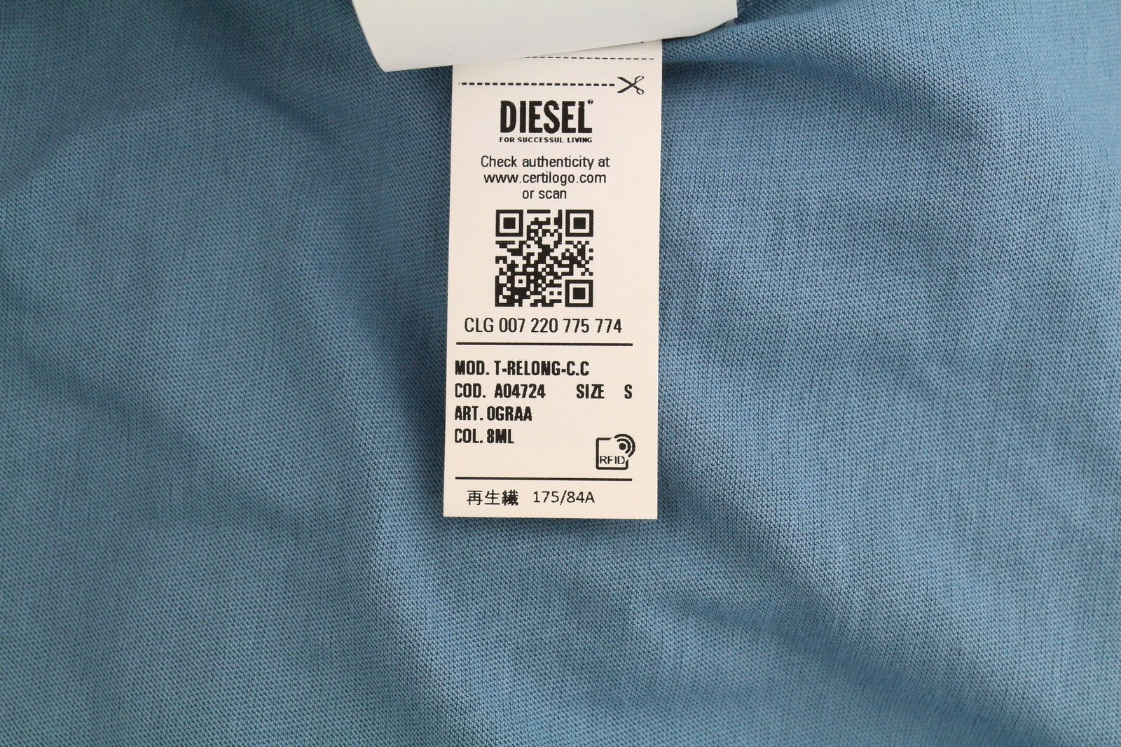 DIESEL T-Relong-CC moteriški marškinėliai S, mėlyni, dideli, ilgomis rankovėmis, rekomenduojama kaina – 100 €