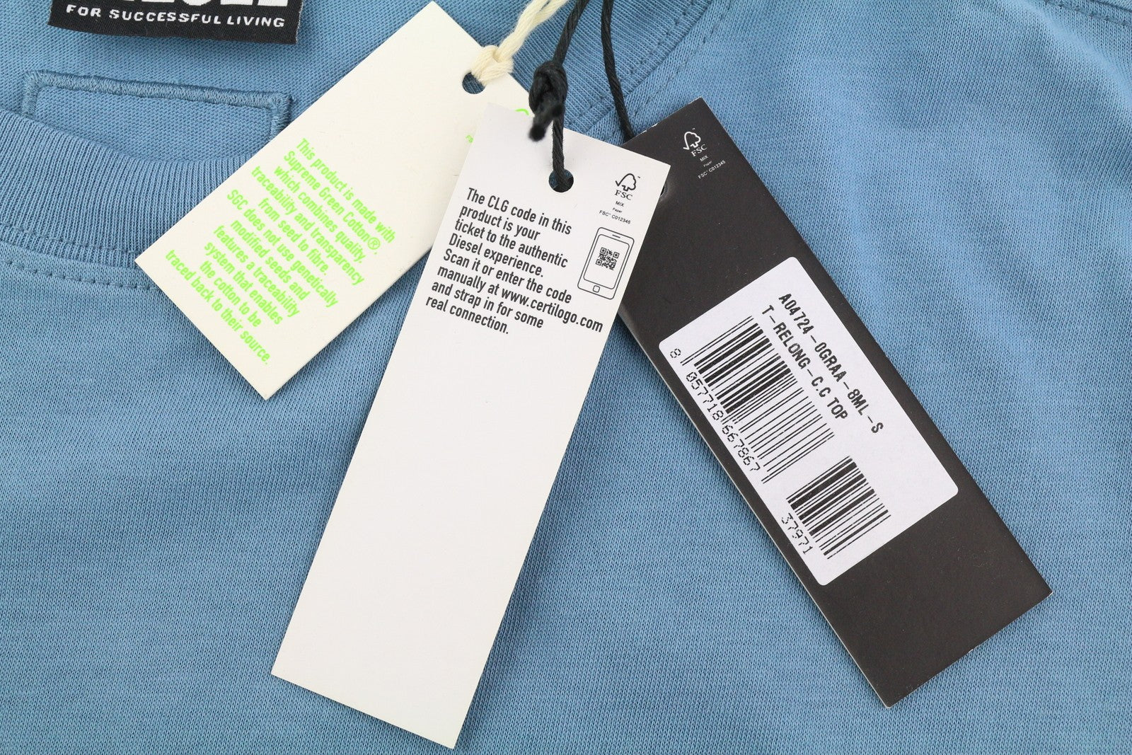 DIESEL T-Relong-CC moteriški marškinėliai S, mėlyni, dideli, ilgomis rankovėmis, rekomenduojama kaina – 100 €