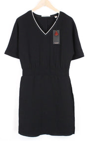 MAISON SCOTCH moteriška suknelė XS laisvalaikio trumpomis rankovėmis V formos iškirpte juoda sluoksniuota 