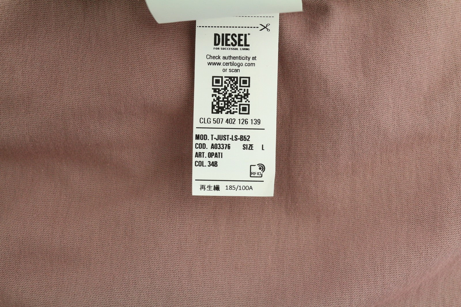 DIESEL T-Just-LS-B52 Men T-Shirt L Purple Crew Neck Long Sleeve Patterned RRP€90