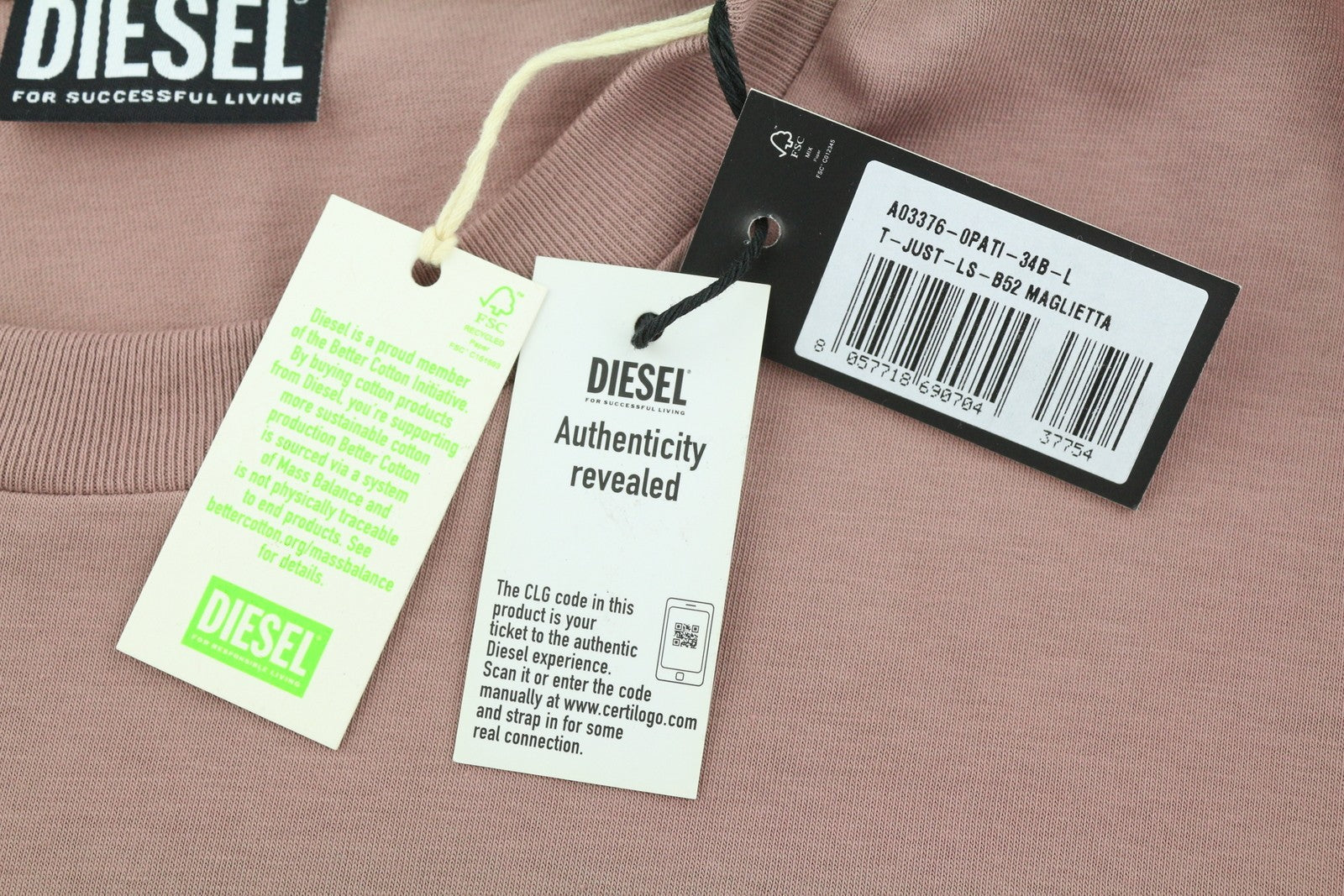 DIESEL T-Just-LS-B52 Men T-Shirt L Purple Crew Neck Long Sleeve Patterned RRP€90