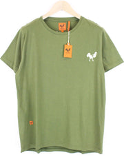 GOOD GENES Men's T-Shirt M Rooster Print Khaki Green Pure Cotton Crew Neck