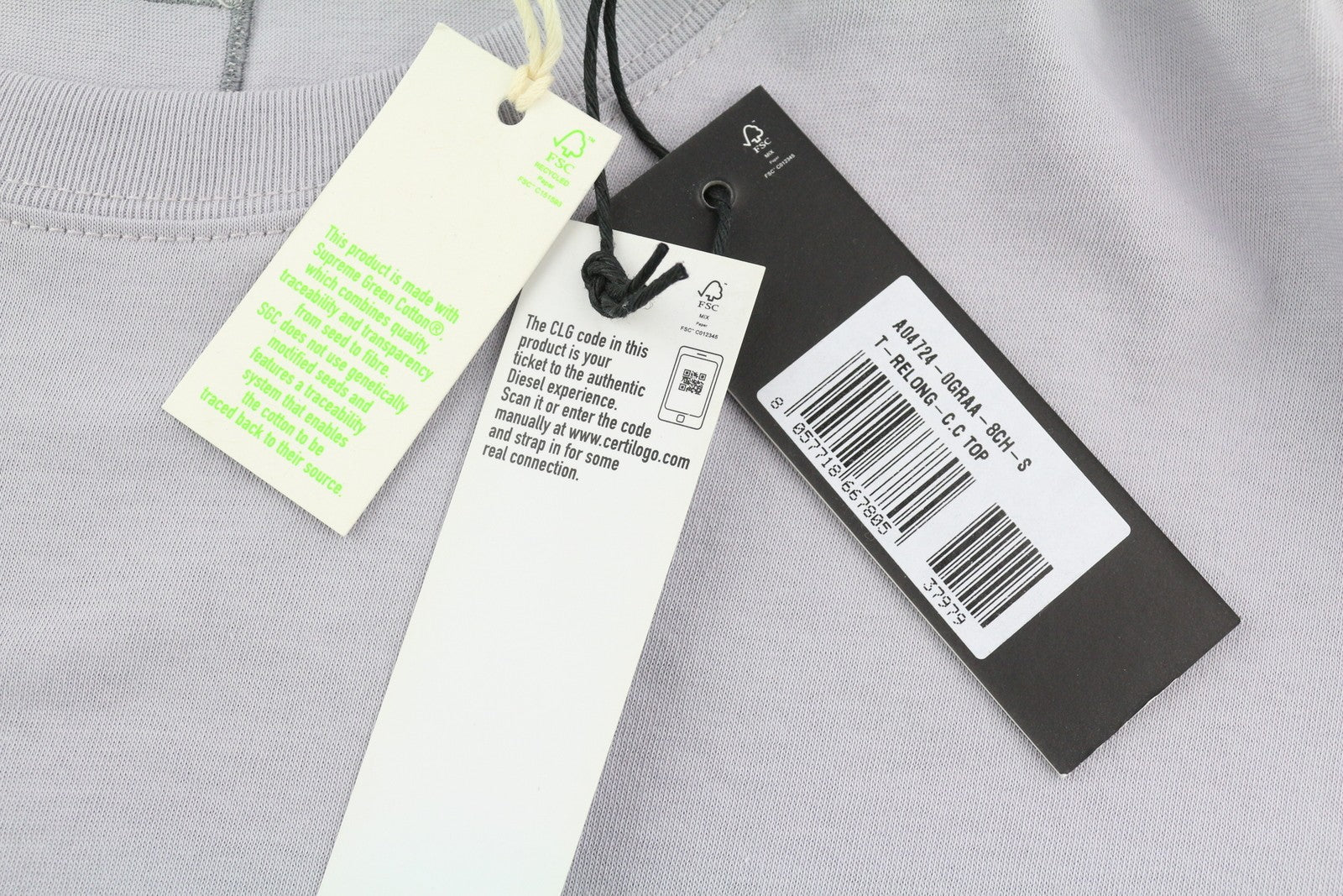 DIESEL T-Relong-CC moteriški marškinėliai pilki, apvalios iškirptės, ilgomis rankovėmis, S dydžio, RRP 100 €