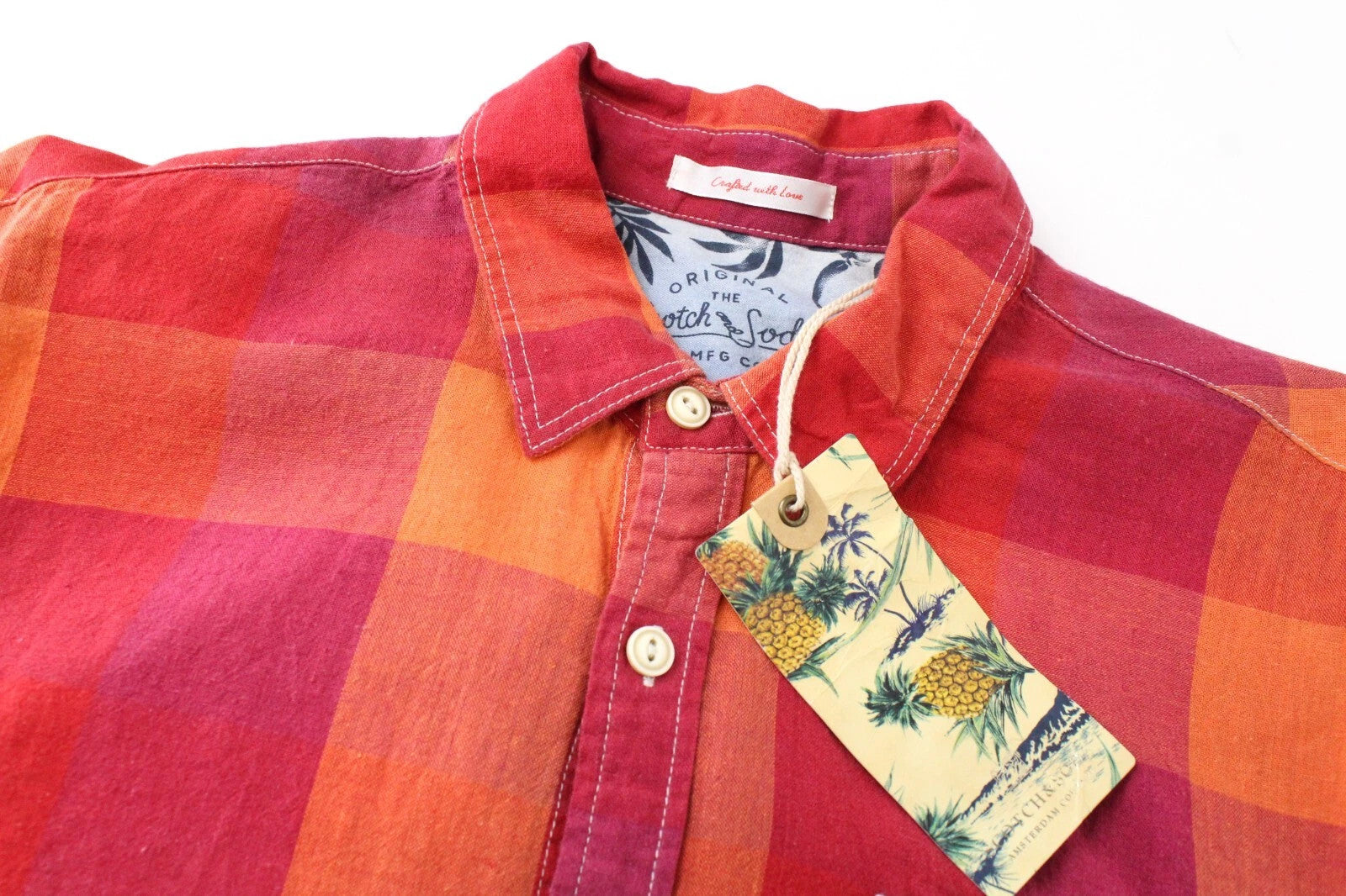 SCOTCH &amp; SODA vyriški marškiniai S dydžio languoti lininiai medvilnės mišinio marškiniai su ryškia apvadine kišene 