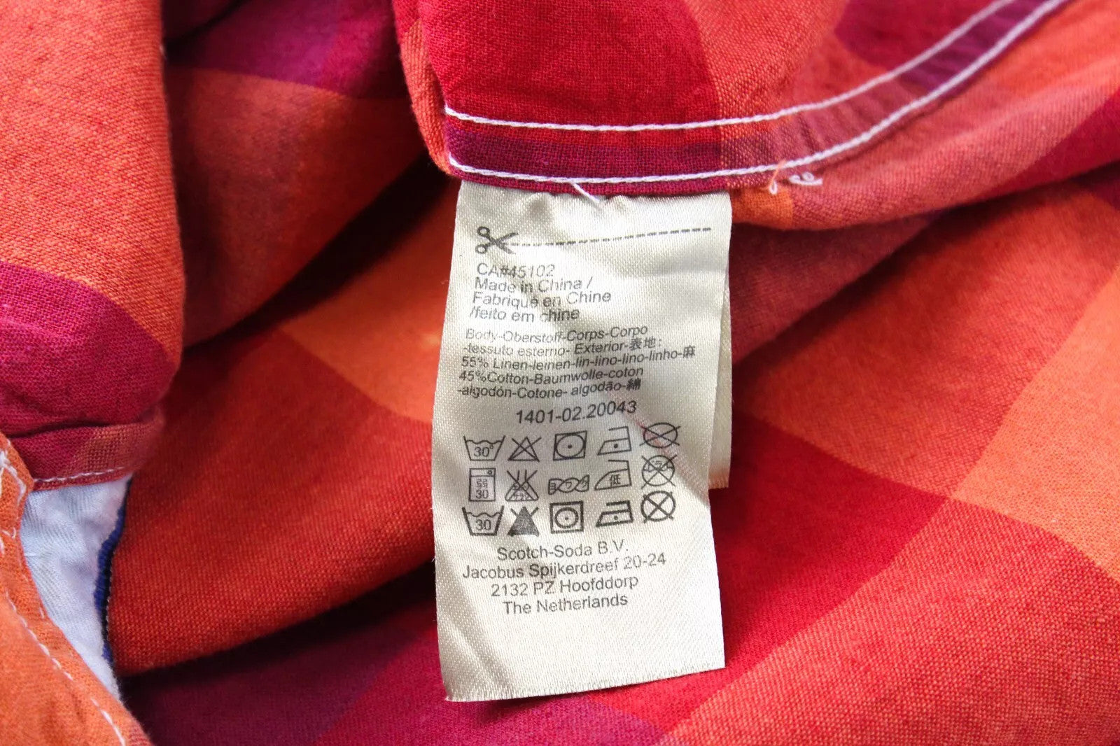 SCOTCH &amp; SODA vyriški marškiniai S dydžio languoti lininiai medvilnės mišinio marškiniai su ryškia apvadine kišene 