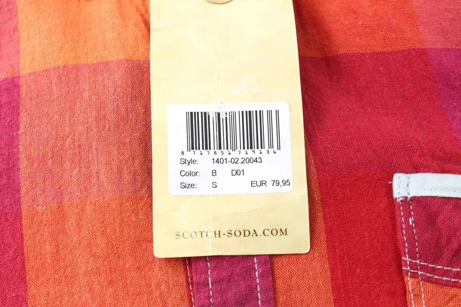 SCOTCH &amp; SODA vyriški marškiniai S dydžio languoti lininiai medvilnės mišinio marškiniai su ryškia apvadine kišene 