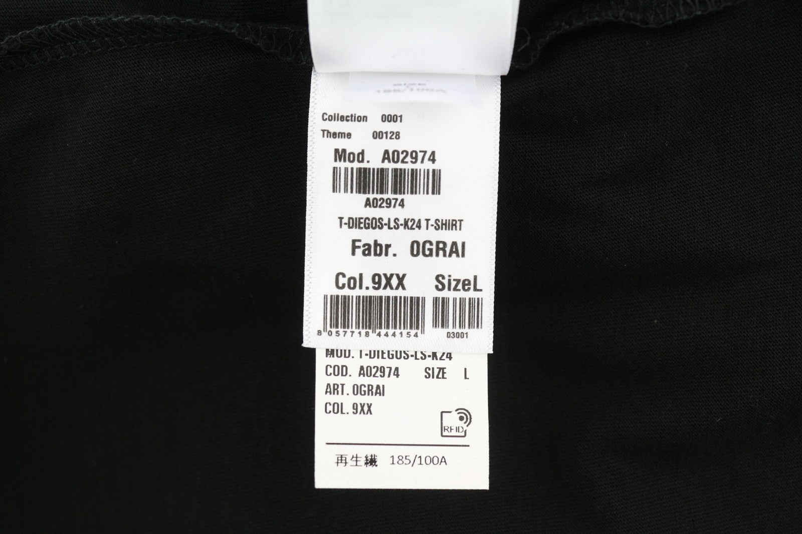 DIESEL T-Diegos-LS-K24 Men T-Shirt L Black Long Sleeve Crew Neck Cotton RRP€80