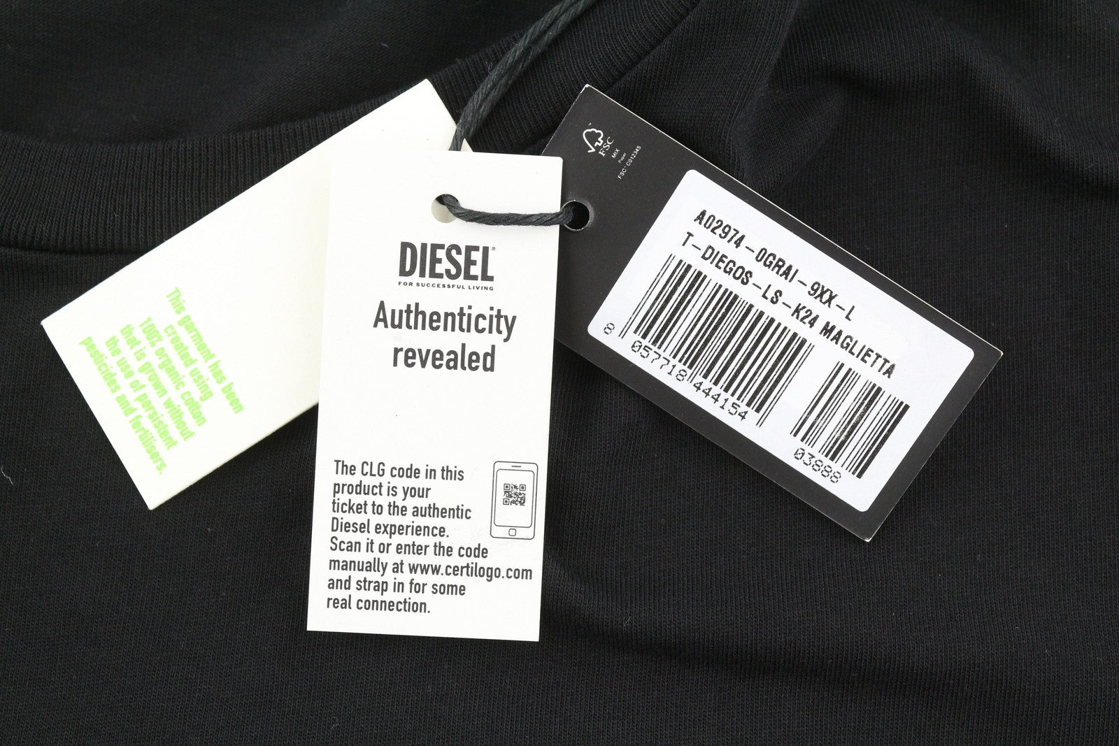 DIESEL T-Diegos-LS-K24 Men T-Shirt L Black Long Sleeve Crew Neck Cotton RRP€80