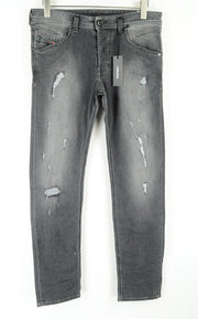 DIESEL Belther 0673P Men's Grey Ripped Tapered Jeans W31/L32 Cotton Stretch