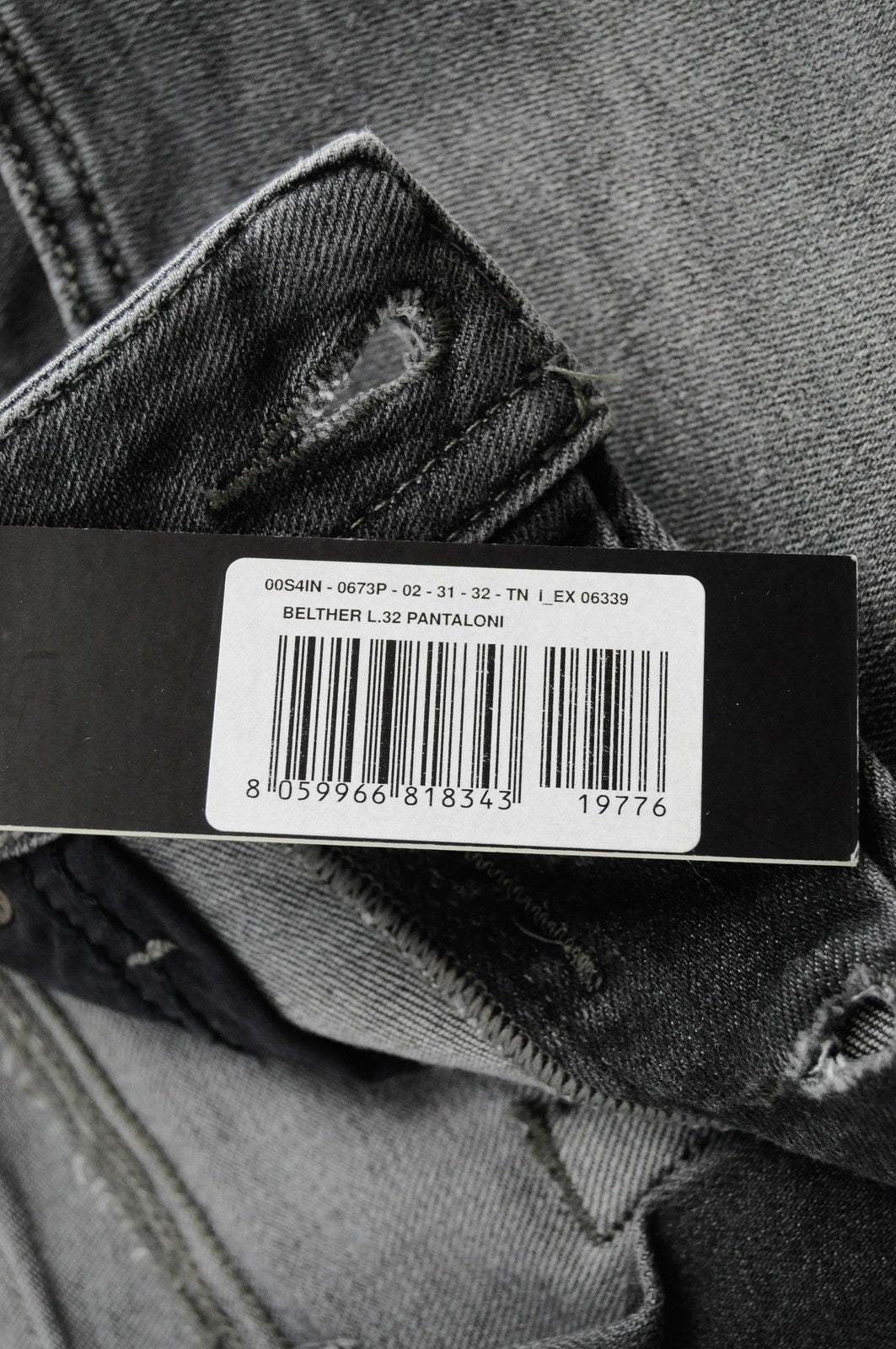 DIESEL Belther 0673P Men's Grey Ripped Tapered Jeans W31/L32 Cotton Stretch