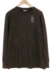 DIESEL T-Glyn Men T-Shirt L Brown Washed Effect Distress Hem Long Sleeve RRP€125