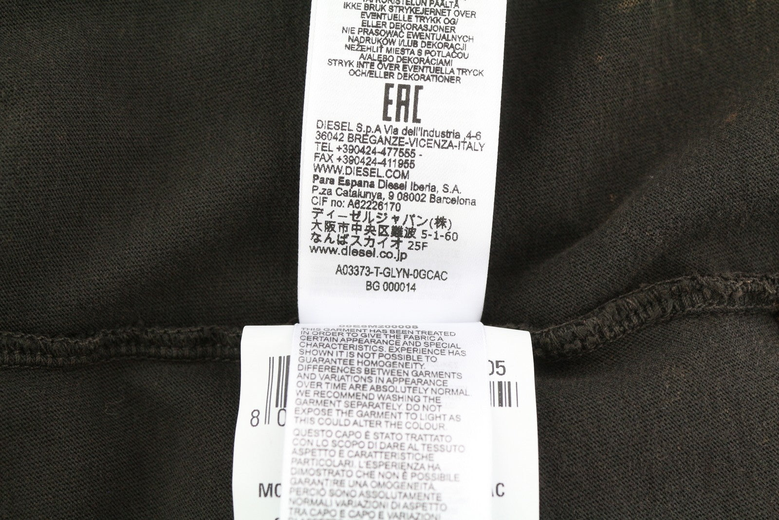 DIESEL T-Glyn Men T-Shirt L Brown Washed Effect Distress Hem Long Sleeve RRP€125