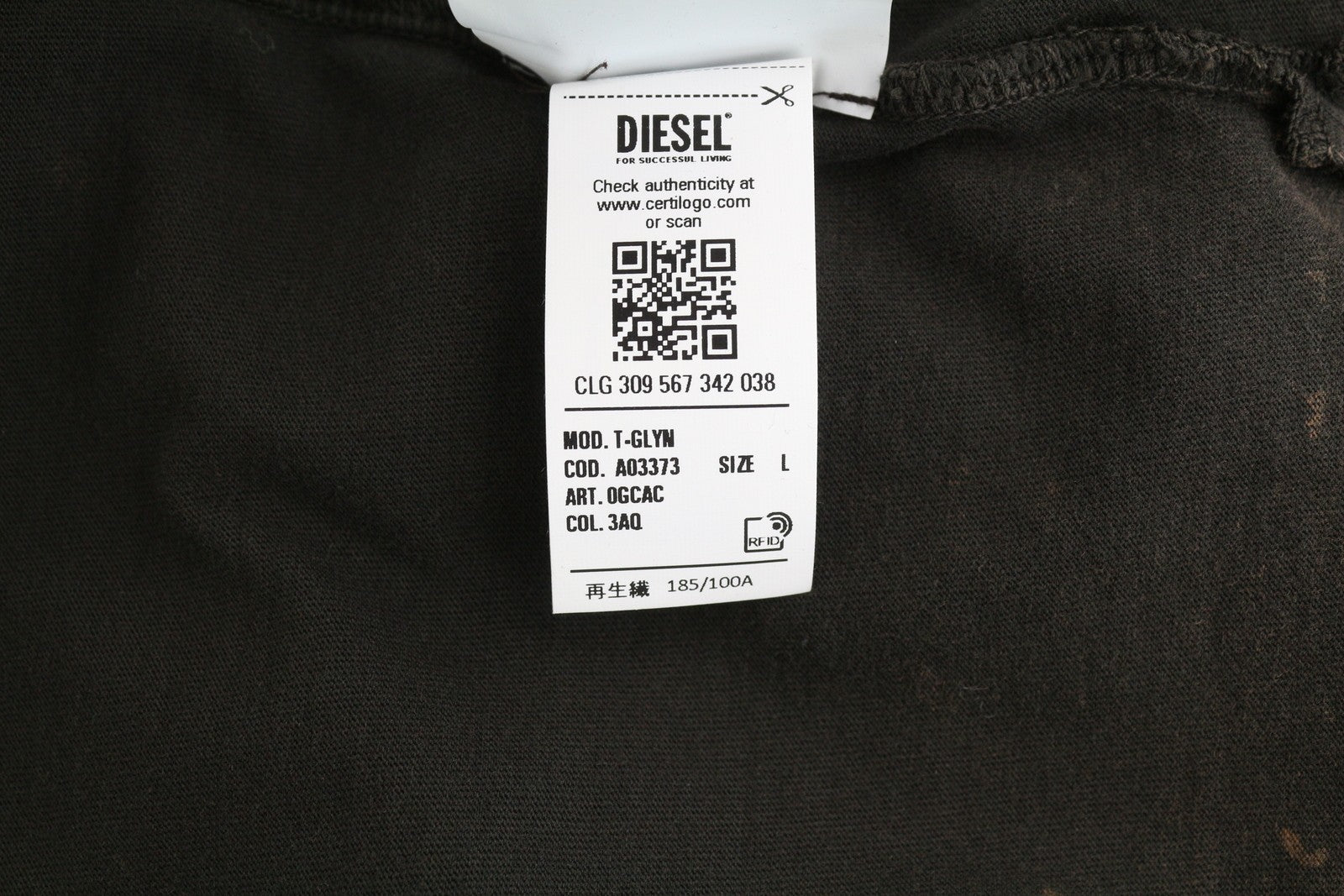 DIESEL T-Glyn Men T-Shirt L Brown Washed Effect Distress Hem Long Sleeve RRP€125