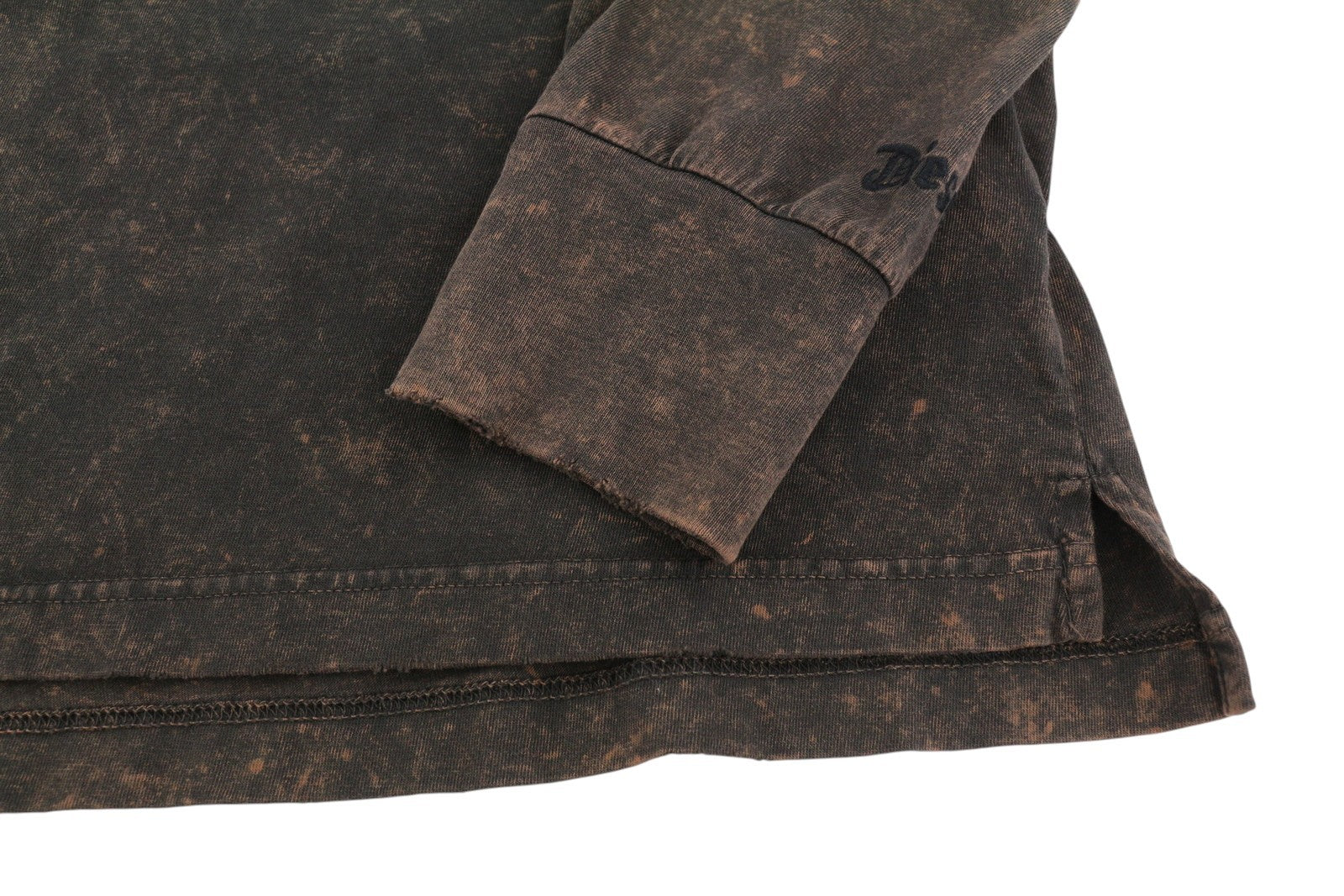 DIESEL T-Glyn Men T-Shirt L Brown Washed Effect Distress Hem Long Sleeve RRP€125