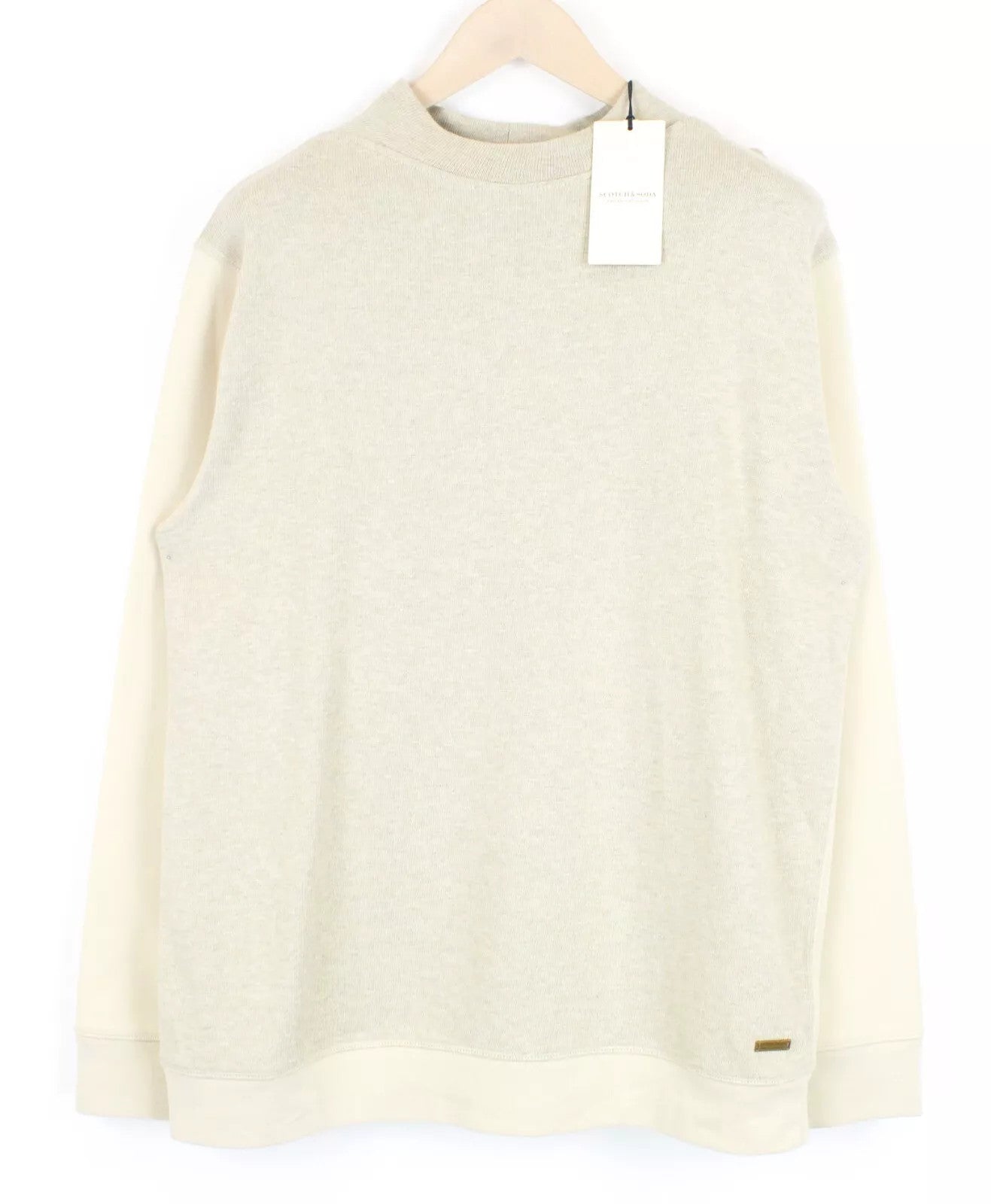 SCOTCH &amp; SODA vyriškas ~2XL smėlio spalvos megztinis su apvalia kaklo iškirpte ir medvilniniu raštu 