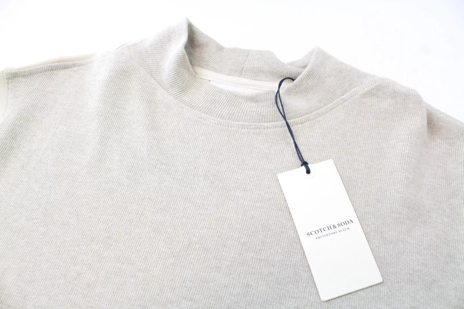 SCOTCH &amp; SODA vyriškas ~2XL smėlio spalvos megztinis su apvalia kaklo iškirpte ir medvilniniu raštu 