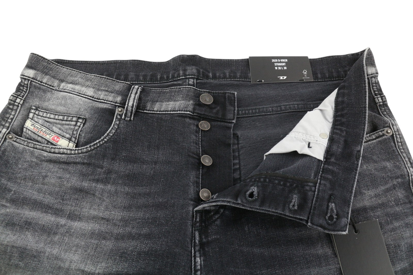 DIESEL 2020 D-Viker R9K28 vyriški džinsai W38/L30, juodi, tiesaus kirpimo, RRP 250 € 