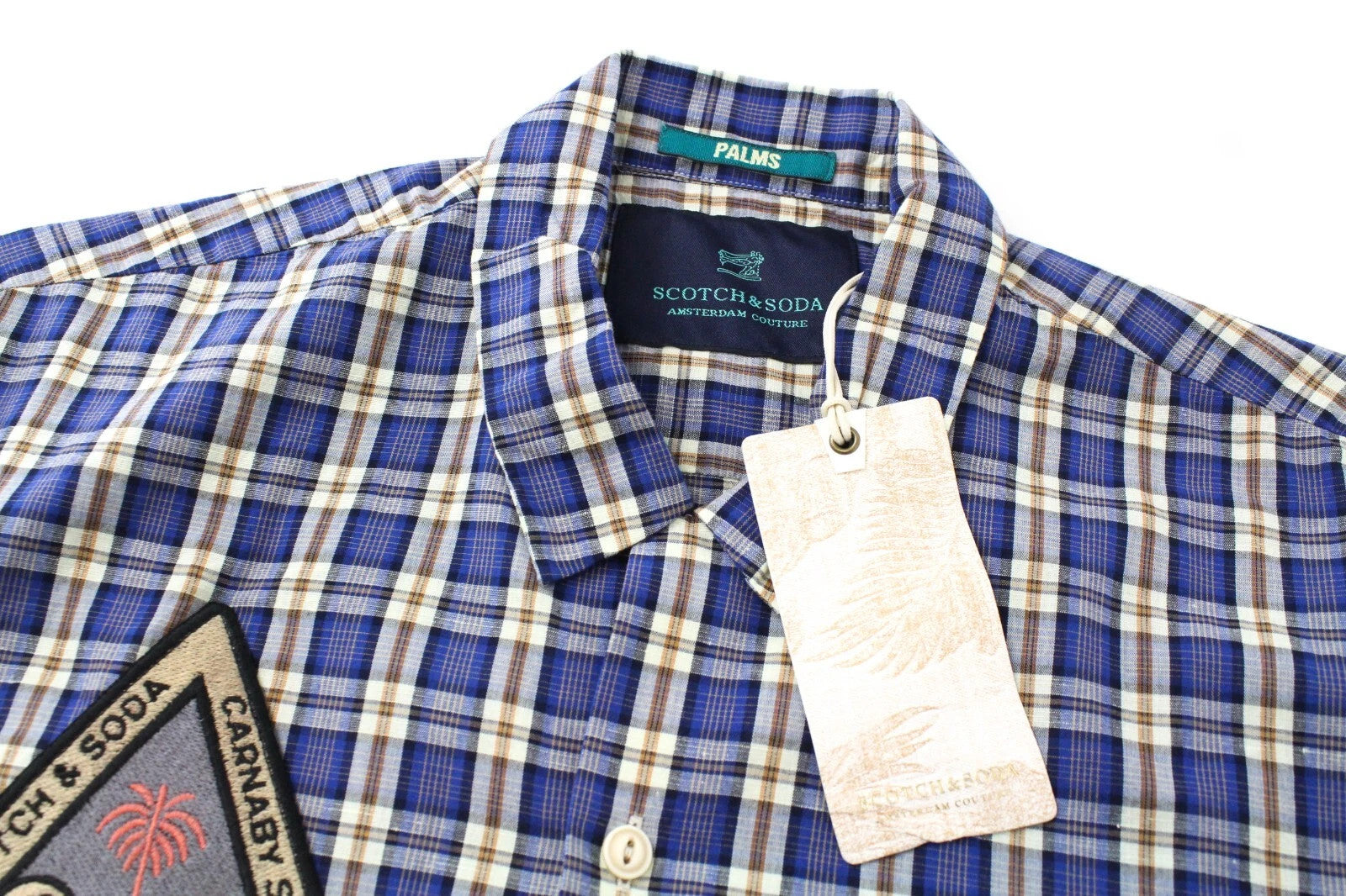 SCOTCH & SODA Men's Shirt S Checked Patched Pocket Linen Blend Button-Up Top