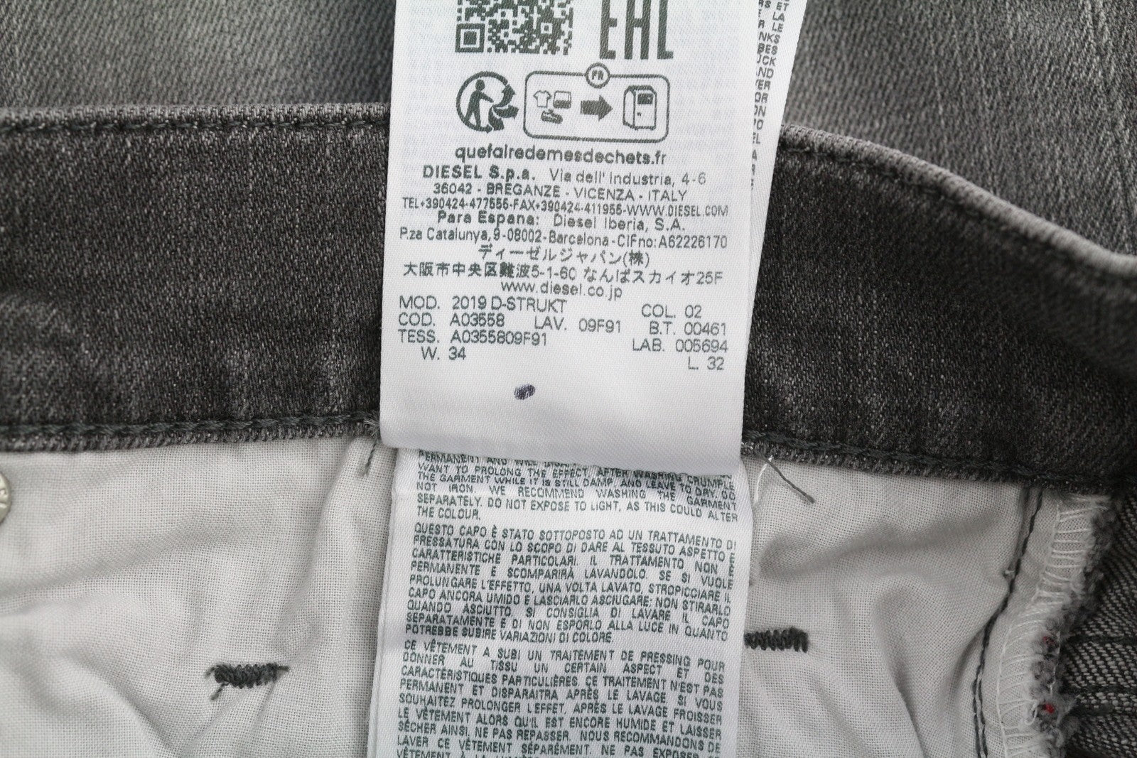 DIESEL 2019 D-Strukt 09F91 vyriški džinsai W34/L32 Slim Fit skalbto džinso pilki RRP 175 € 