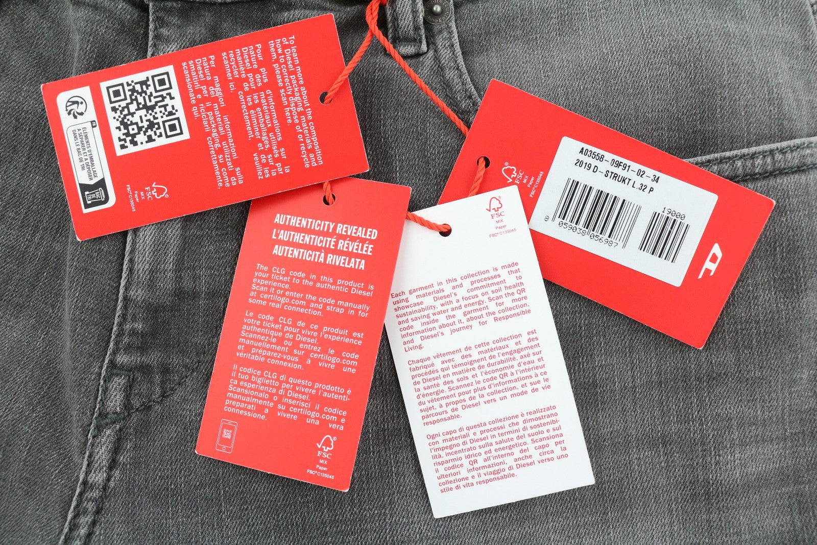 DIESEL 2019 D-Strukt 09F91 vyriški džinsai W34/L32 Slim Fit skalbto džinso pilki RRP 175 € 