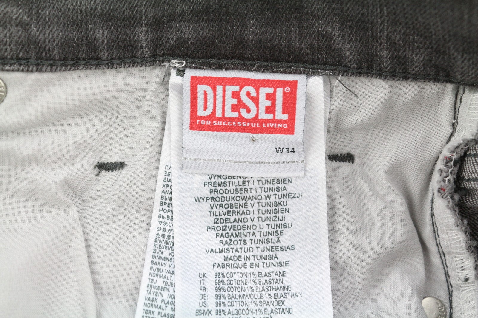 DIESEL 2019 D-Strukt 09F91 vyriški džinsai W34/L32 Slim Fit skalbto džinso pilki RRP 175 € 
