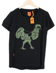 GOOD GENES vyriški marškinėliai su juodu L dydžio grynos medvilnės gaidžio logotipu ir trumpomis rankovėmis 