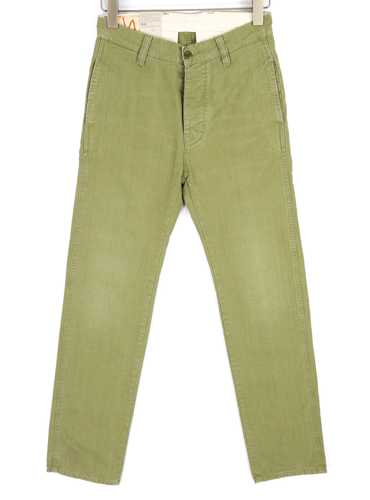 NUDIE JEANS Loose Alvar Women Jeans W26/L32 Beech Green Washed Buttoned Logo