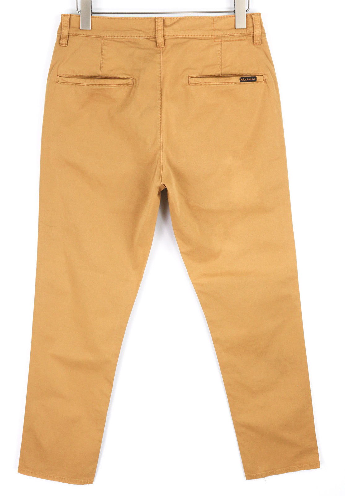 NUDIE JEANS Easy Alvin vyriškos kelnės W32/L30 Camel spalvos chino stiliaus, plonas kirpimas, su užtrauktukais kišenėse. 
