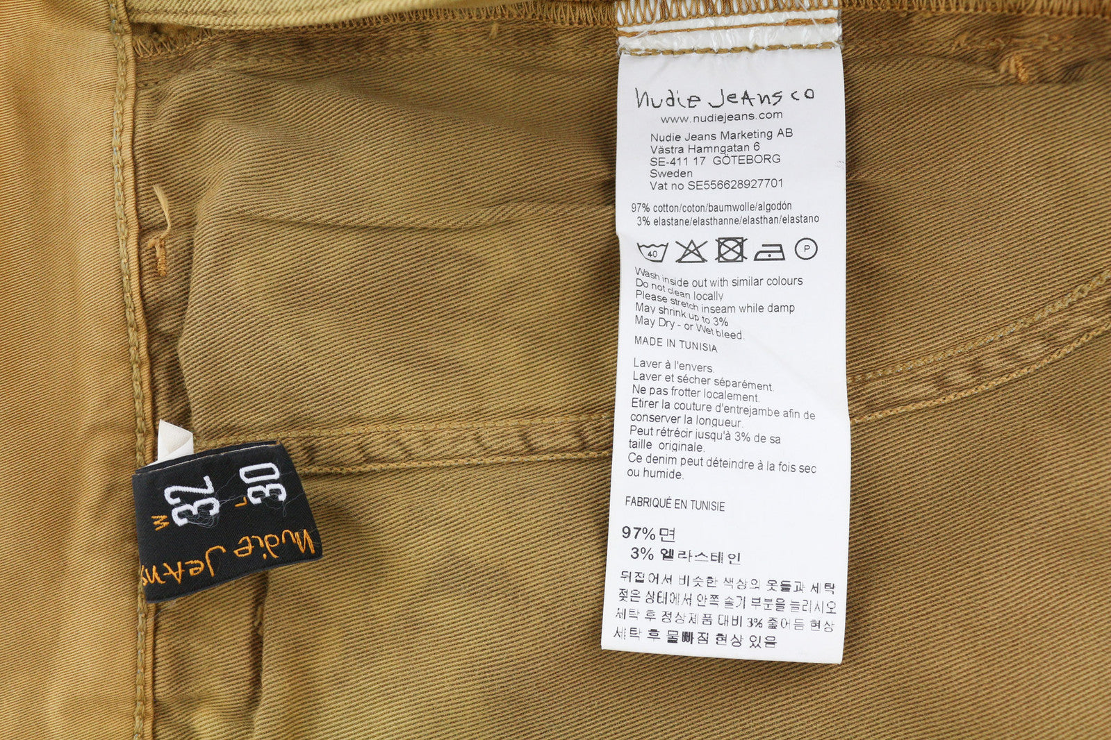 NUDIE JEANS Easy Alvin vyriškos kelnės W32/L30 Camel spalvos chino stiliaus, plonas kirpimas, su užtrauktukais kišenėse. 