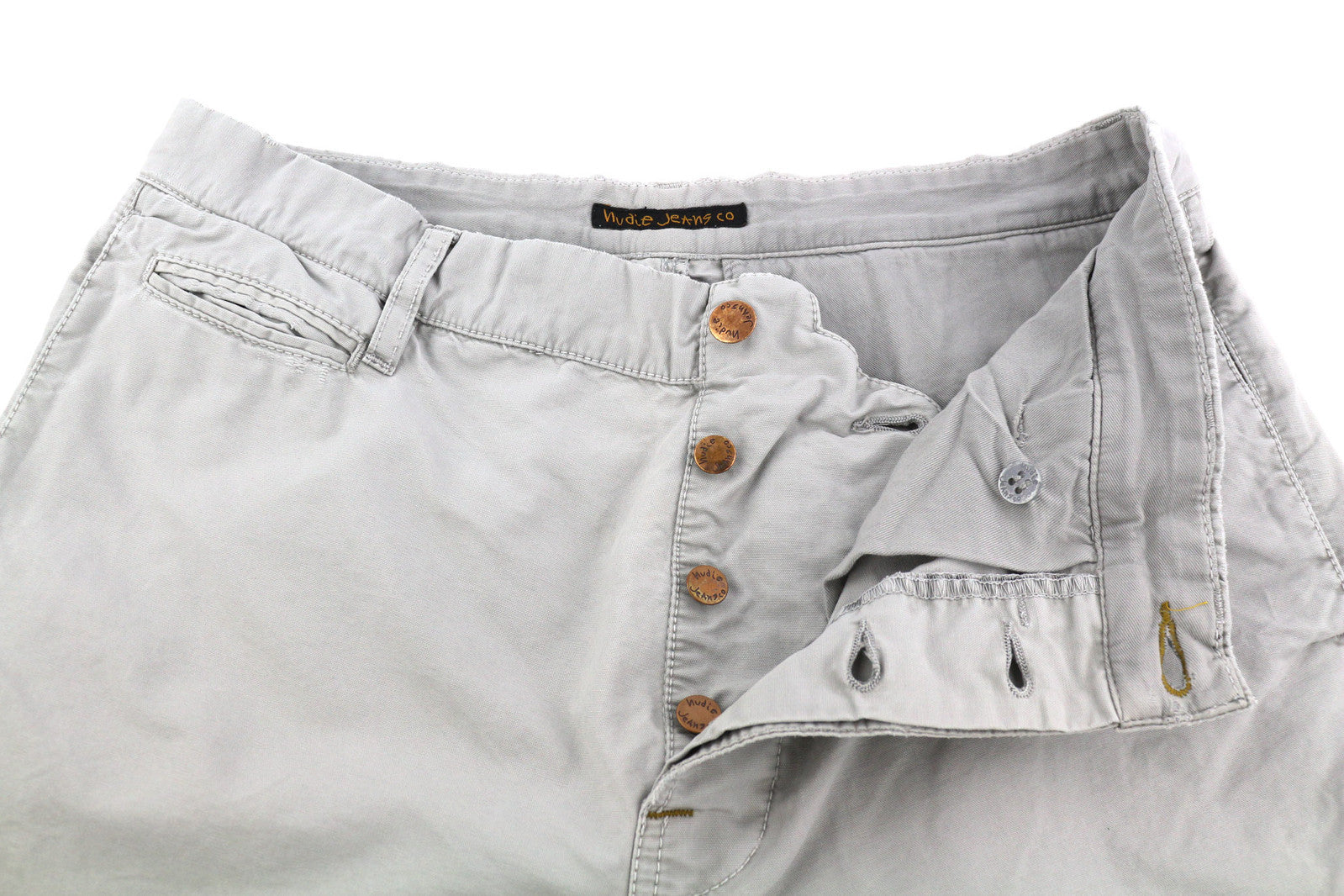 NUDIE JEANS Khaki spalvos įprastos vyriškos kelnės W32/L34 Organic Moon Dust Chino Button 