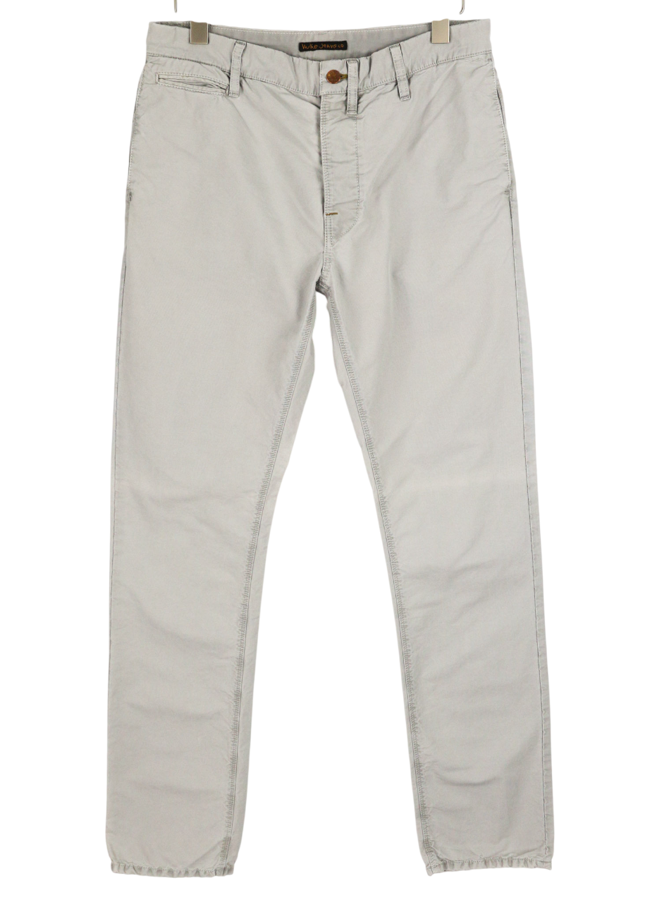 NUDIE JEANS chaki spalvos įprastos vyriškos kelnės W32/L34 organinės mėnulio dulkės chino spalvos su sagomis 