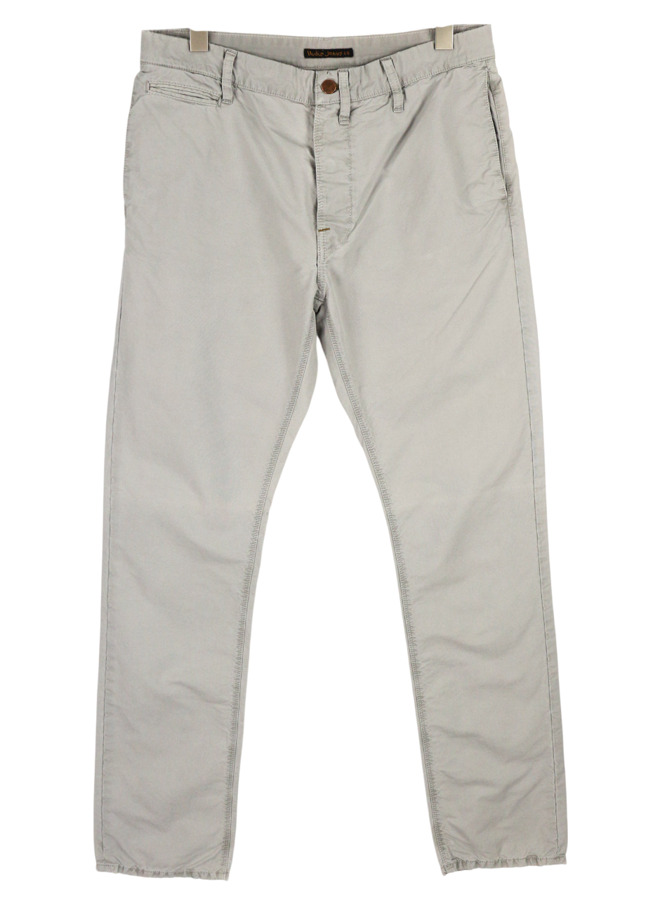 NUDIE JEANS chaki spalvos įprastos vyriškos kelnės W32/L34 organinės mėnulio dulkės chino spalvos su sagomis 
