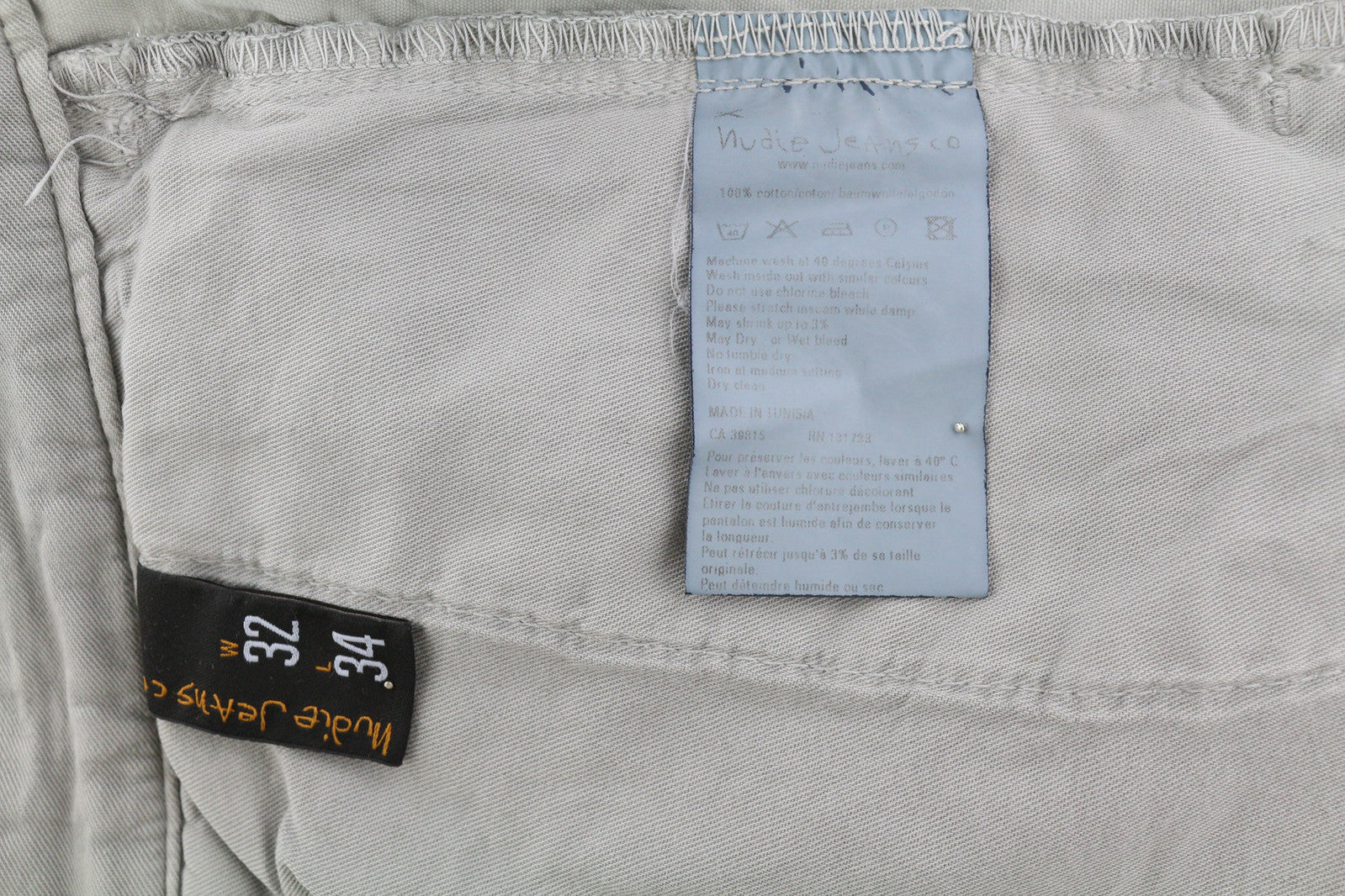 NUDIE JEANS chaki spalvos įprastos vyriškos kelnės W32/L34 organinės mėnulio dulkės chino spalvos su sagomis 