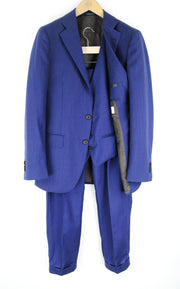 SUITSUPPLY Lazio vyriškas mėlynas kostiumas, UK40L, plonas, trijų dalių, melanžo spalvos, su pamušalu 