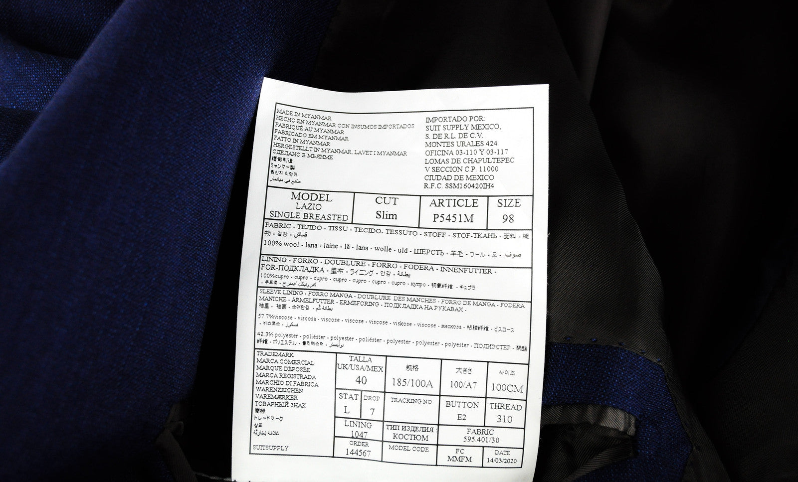 SUITSUPPLY Lazio vyriškas mėlynas kostiumas, UK40L, plonas, trijų dalių, melanžo spalvos, su pamušalu 