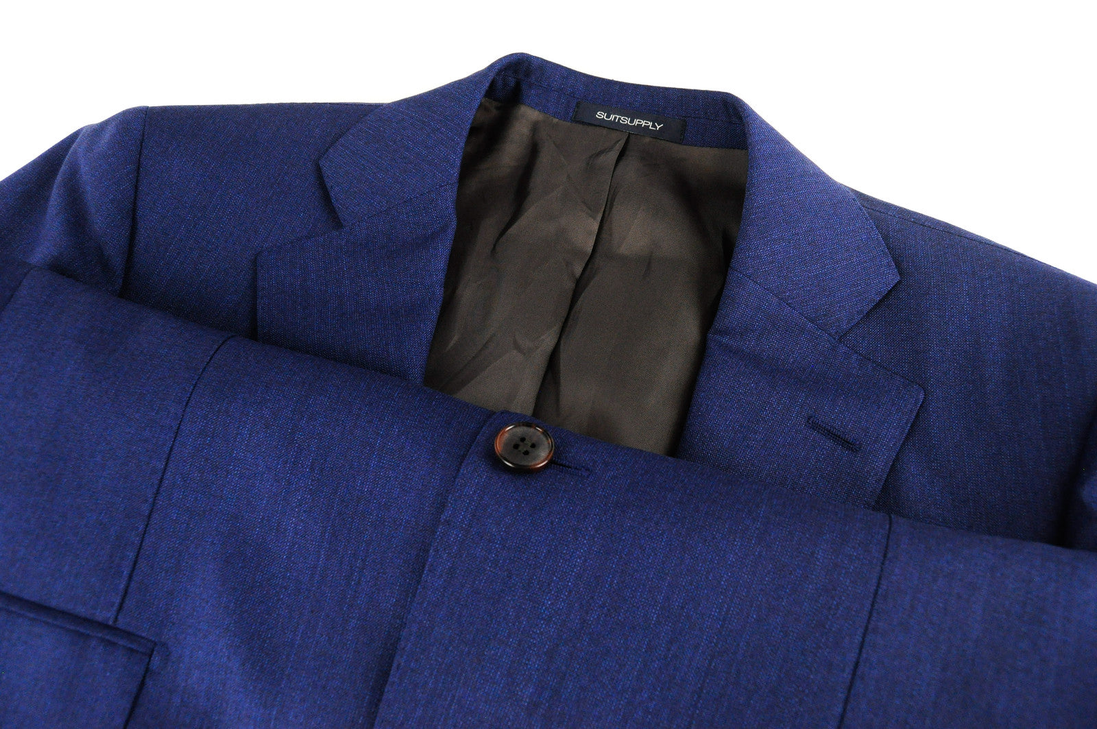 SUITSUPPLY Lazio vyriškas mėlynas kostiumas, UK40L, plonas, trijų dalių, melanžo spalvos, su pamušalu 