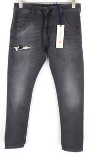 DIESEL Krooley CB-NE 069EM vyriški pilki jogginiai džinsai W28 apdriskę, ploni, morkų kirpimo 