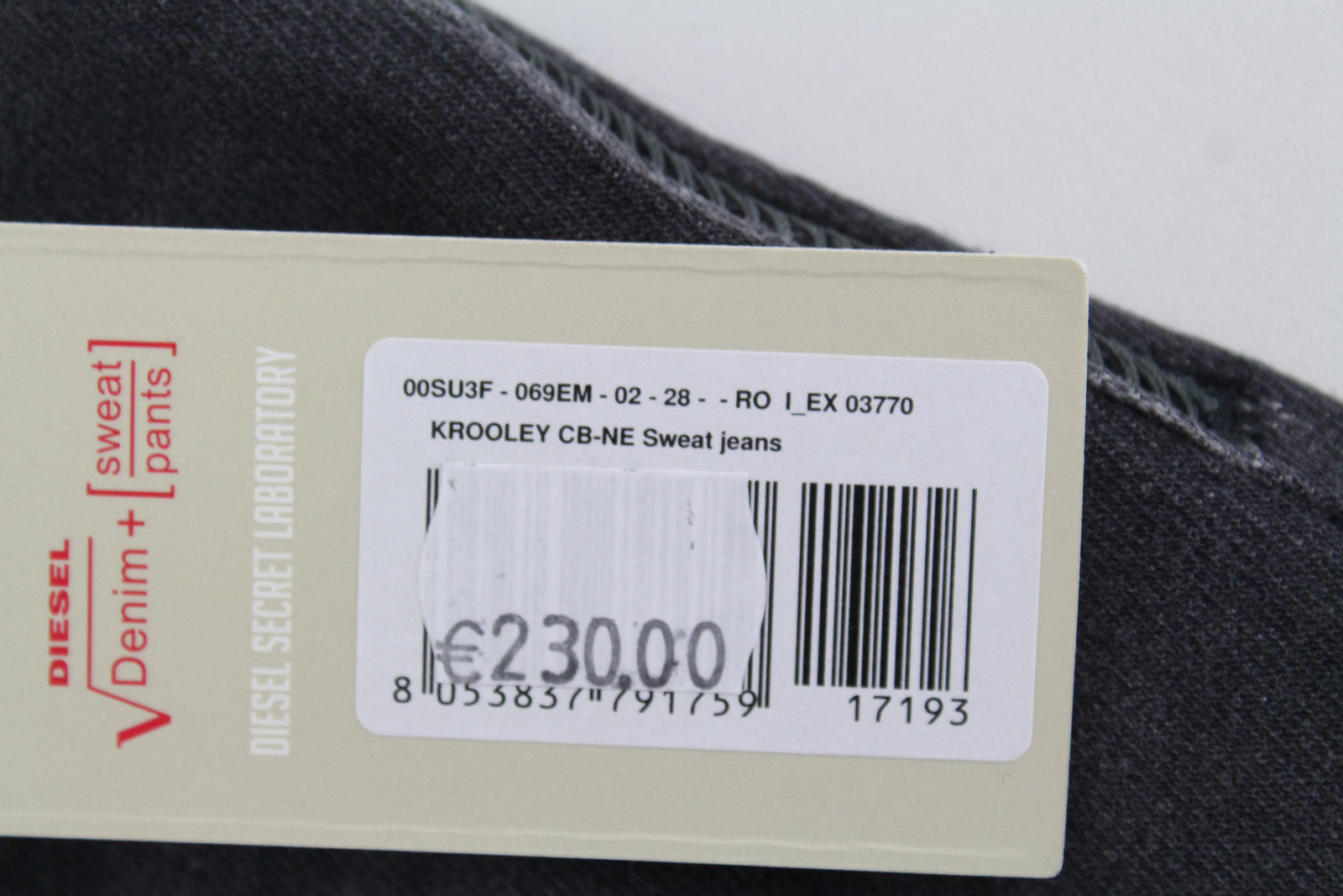 DIESEL Krooley CB-NE 069EM vyriški pilki jogginiai džinsai W28 apdriskę, ploni, morkų kirpimo 