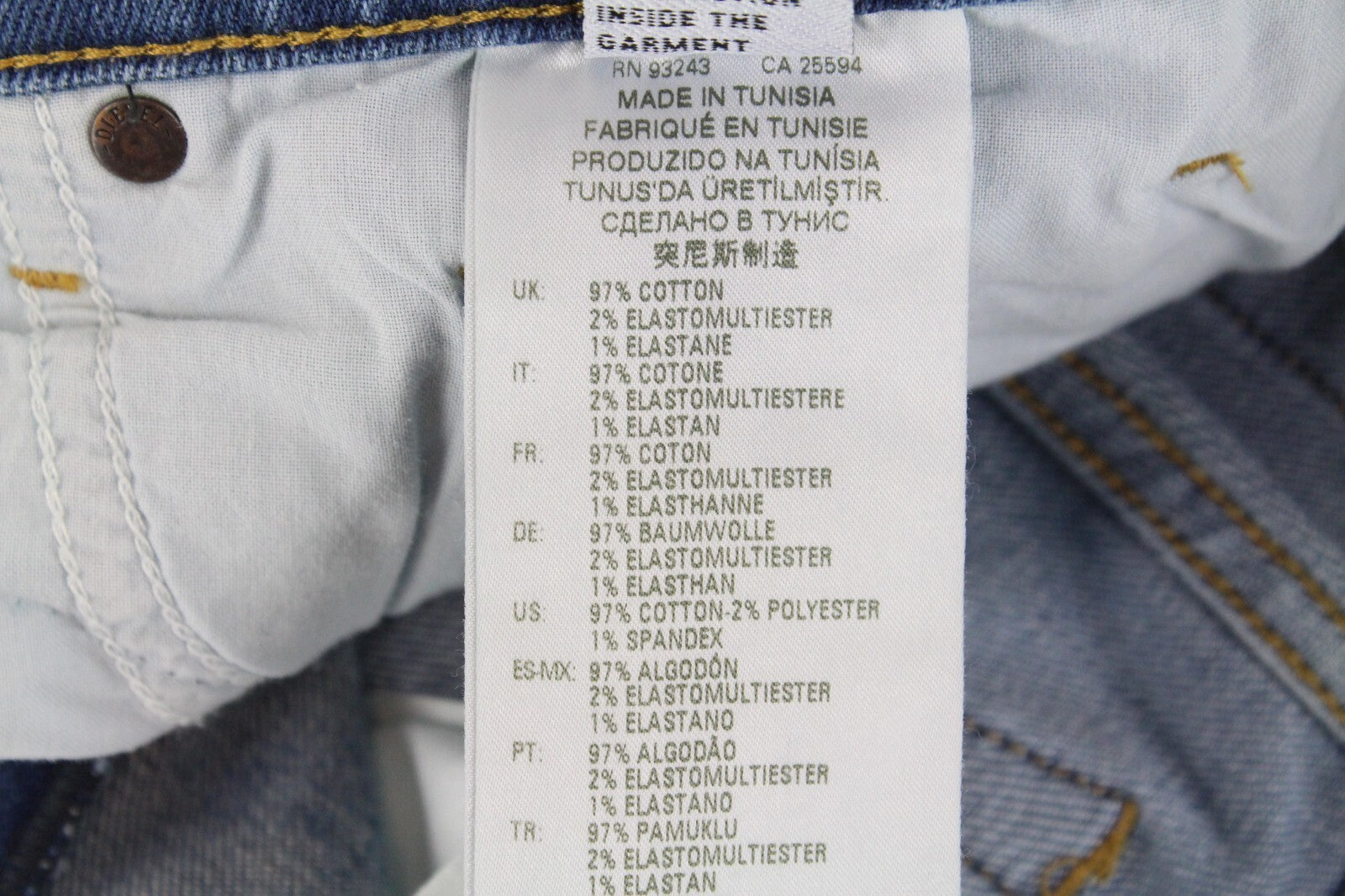 DIESEL Tepphar-X R8XA3 vyriški šviesiai mėlyni ploni morkų stiliaus džinsai su sagomis W30/L34 