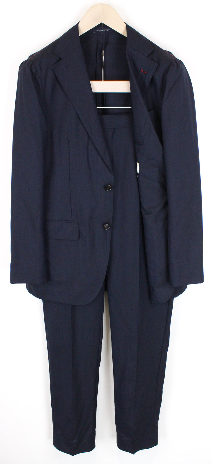 SUITSUPPLY vyriškas mėlynas kostiumas „Havana“, UK36R, dviejų dalių be pamušalo, vilnonis, šilkmedis 