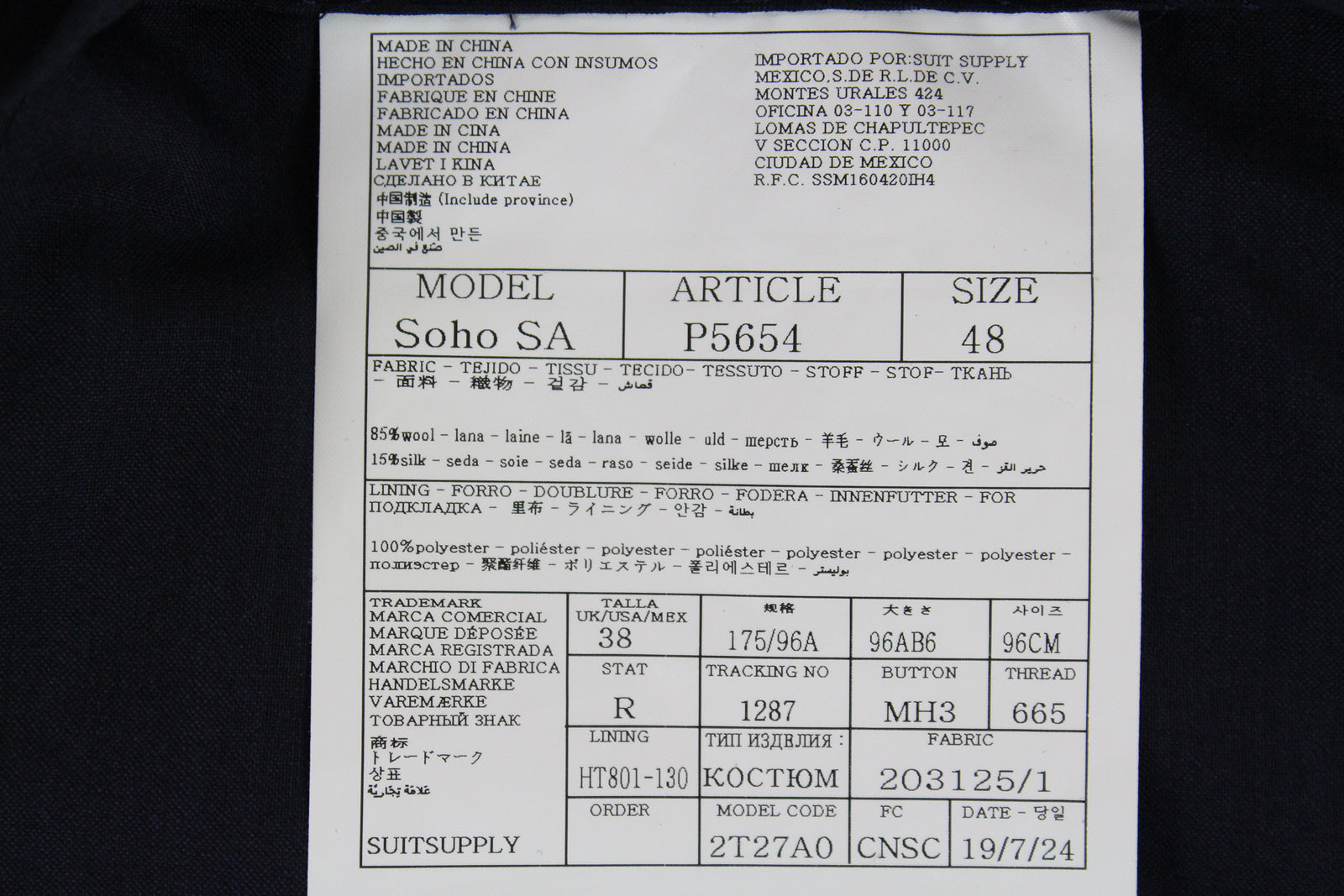 SUITSUPPLY vyriškas mėlynas kostiumas „Havana“, UK36R, dviejų dalių be pamušalo, vilnonis, šilkmedis 