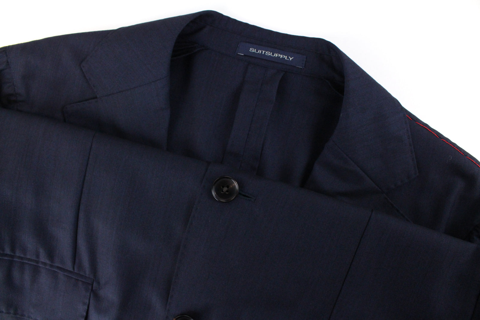 SUITSUPPLY vyriškas mėlynas kostiumas „Havana“, UK36R, dviejų dalių be pamušalo, vilnonis, šilkmedis 