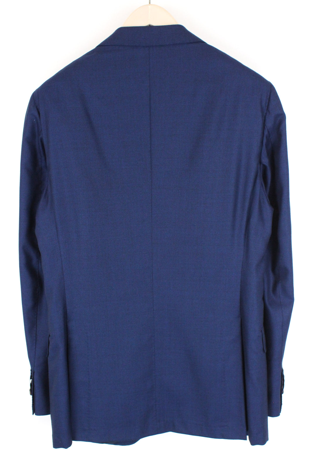 „SUITSUPPLY Jort“ vyriškas mėlynas languotas vilnonis šilkinis švarkas su languotu raštu, UK40L, plonas kirpimas 