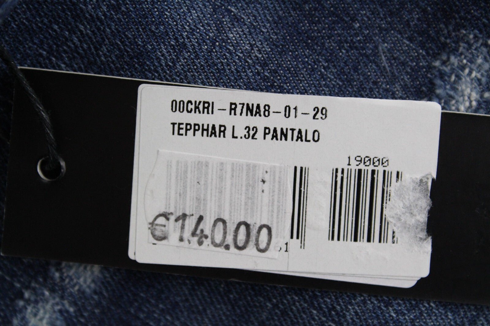 DIESEL Tepphar R7NA8 vyriški mėlyni apdriskę ploni morkų rašto džinsai W29/L32 mažai tamprūs 