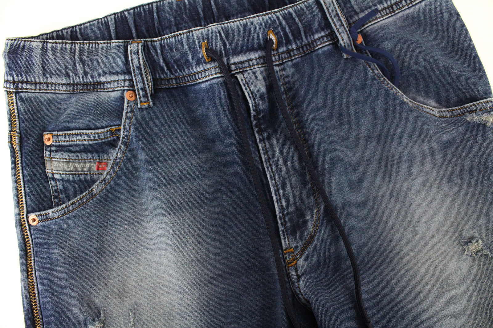 DIESEL Krooley-NE 084TZ vyriški mėlyni siaurėjantys džinsai su raišteliu, W28 