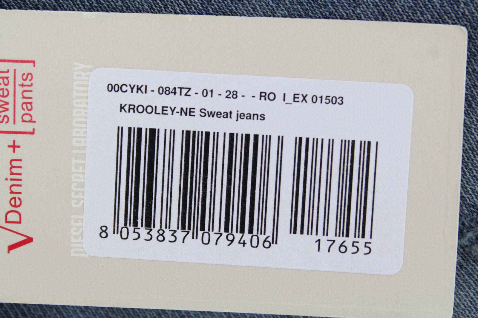 DIESEL Krooley-NE 084TZ vyriški mėlyni siaurėjantys džinsai su raišteliu, W28 