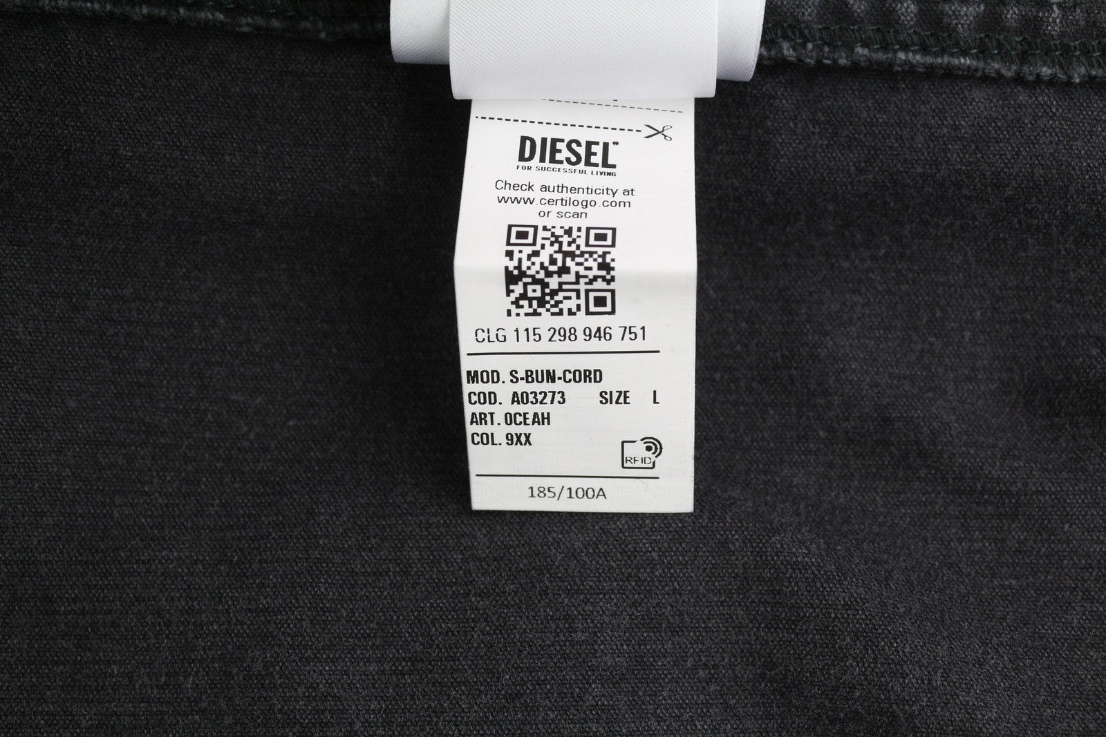 DIESEL vyriški marškinėliai S-Bun-Cord, L dydžio, juodi, skalbti, storai išskleidžiami spaustukais. RMK 175 € 