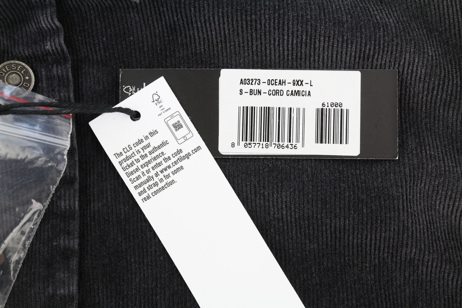 DIESEL vyriški marškinėliai S-Bun-Cord, L dydžio, juodi, skalbti, storai išskleidžiami spaustukais. RMK 175 € 