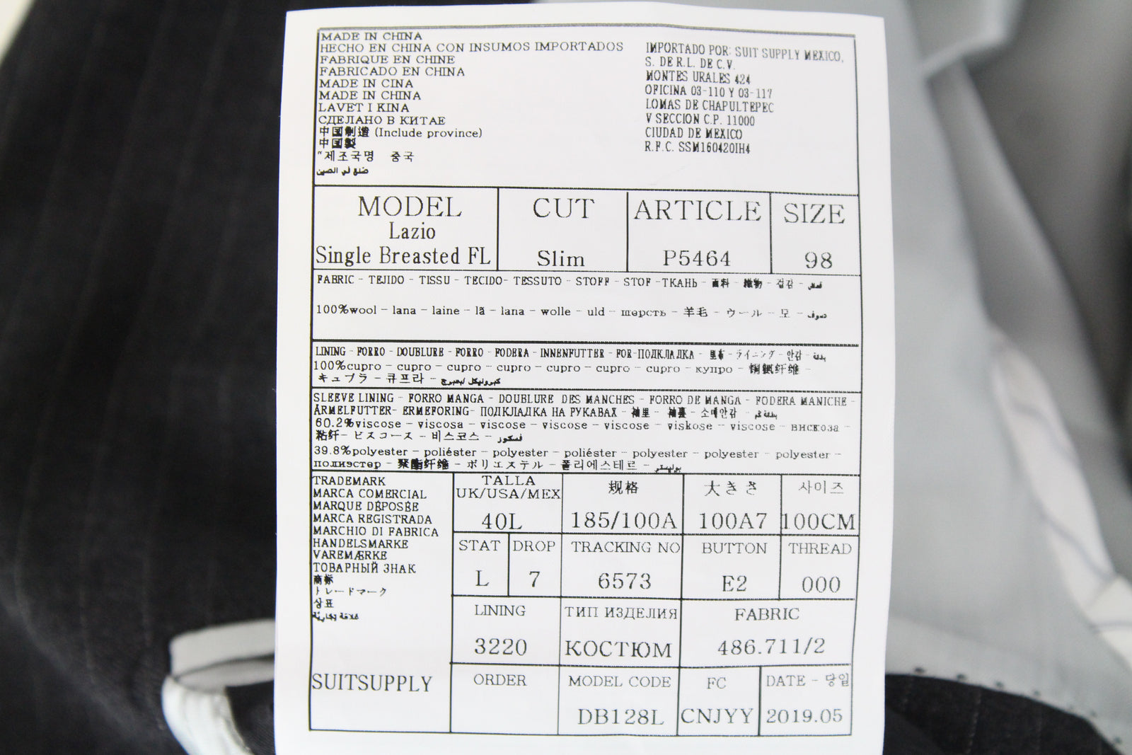 SUITSUPPLY Lazio Men's Striped Wool Suit UK40L 2-Piece Slim Cut Blazer Waistcoat