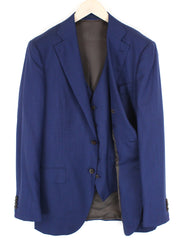 SUITSUPPLY Lazio vyriškas mėlynas vilnonis kostiumas, UK42L, dviejų dalių švarkas, liemenė, plonas kirpimas 